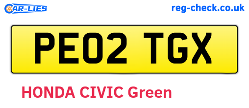 PE02TGX are the vehicle registration plates.