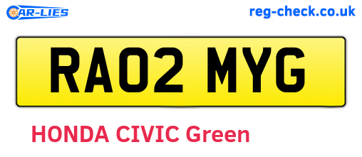 RA02MYG are the vehicle registration plates.