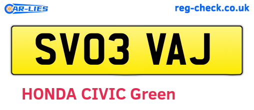 SV03VAJ are the vehicle registration plates.