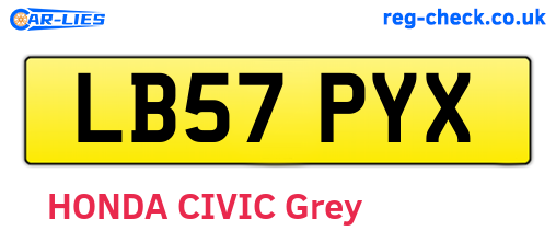 LB57PYX are the vehicle registration plates.