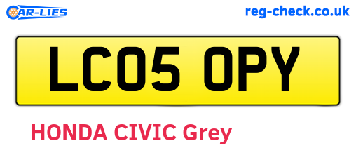 LC05OPY are the vehicle registration plates.
