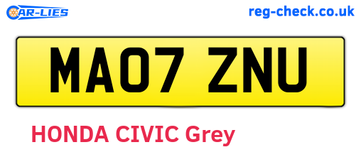 MA07ZNU are the vehicle registration plates.