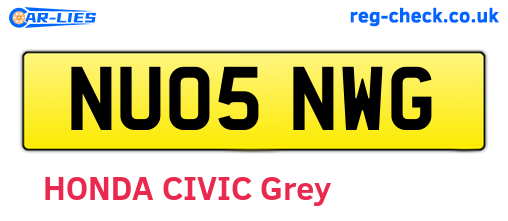 NU05NWG are the vehicle registration plates.