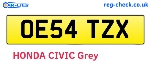 OE54TZX are the vehicle registration plates.