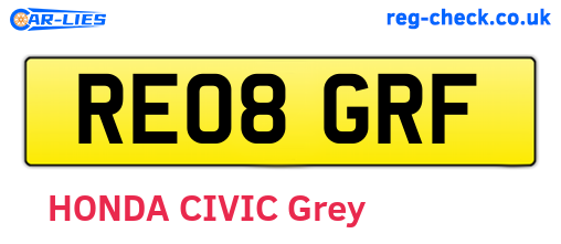 RE08GRF are the vehicle registration plates.