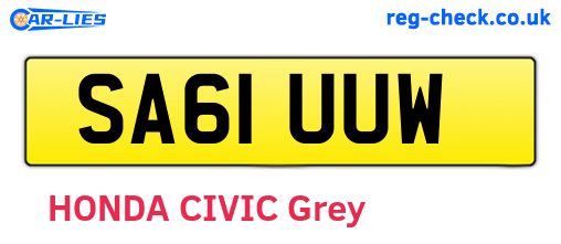 SA61UUW are the vehicle registration plates.