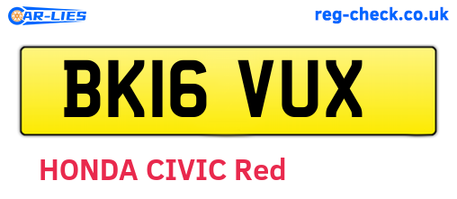 BK16VUX are the vehicle registration plates.