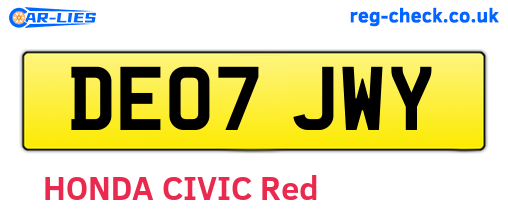 DE07JWY are the vehicle registration plates.