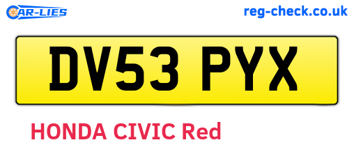 DV53PYX are the vehicle registration plates.