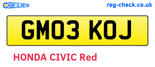 GM03KOJ are the vehicle registration plates.