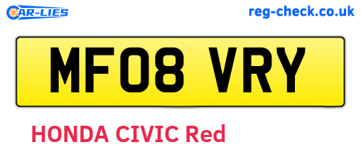 MF08VRY are the vehicle registration plates.