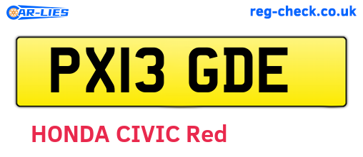 PX13GDE are the vehicle registration plates.