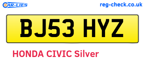 BJ53HYZ are the vehicle registration plates.