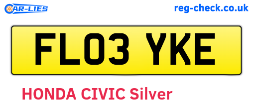 FL03YKE are the vehicle registration plates.