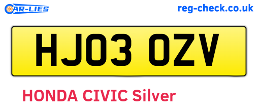 HJ03OZV are the vehicle registration plates.