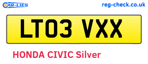 LT03VXX are the vehicle registration plates.
