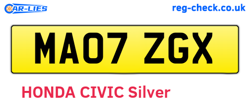 MA07ZGX are the vehicle registration plates.