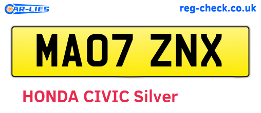 MA07ZNX are the vehicle registration plates.
