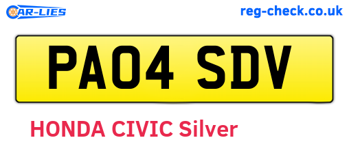 PA04SDV are the vehicle registration plates.