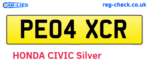 PE04XCR are the vehicle registration plates.