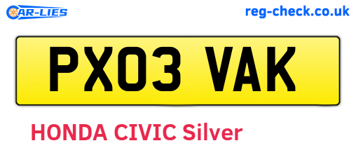 PX03VAK are the vehicle registration plates.