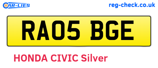 RA05BGE are the vehicle registration plates.