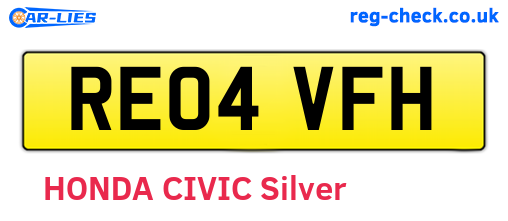 RE04VFH are the vehicle registration plates.