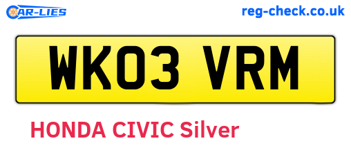WK03VRM are the vehicle registration plates.