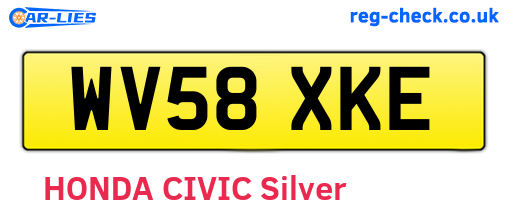 WV58XKE are the vehicle registration plates.