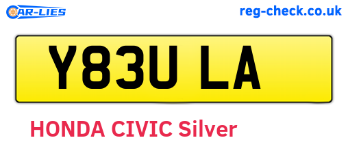 Y83ULA are the vehicle registration plates.