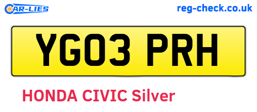 YG03PRH are the vehicle registration plates.