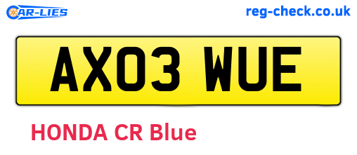 AX03WUE are the vehicle registration plates.