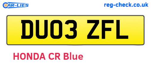 DU03ZFL are the vehicle registration plates.