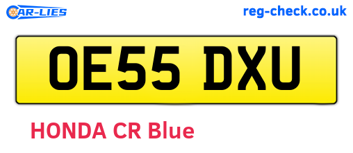 OE55DXU are the vehicle registration plates.
