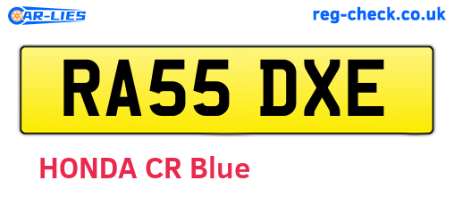 RA55DXE are the vehicle registration plates.