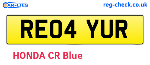 RE04YUR are the vehicle registration plates.