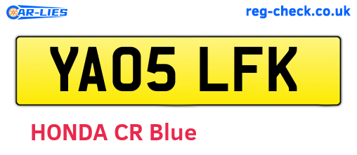 YA05LFK are the vehicle registration plates.