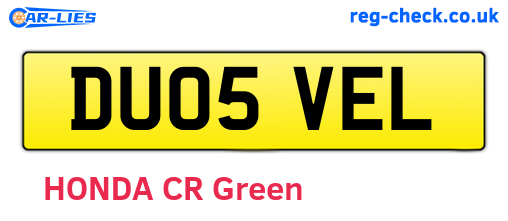 DU05VEL are the vehicle registration plates.
