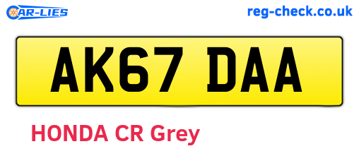 AK67DAA are the vehicle registration plates.
