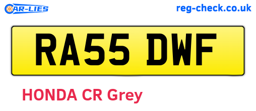 RA55DWF are the vehicle registration plates.