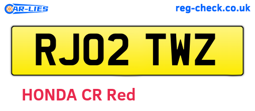 RJ02TWZ are the vehicle registration plates.