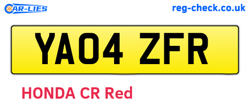 YA04ZFR are the vehicle registration plates.