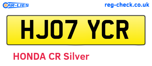 HJ07YCR are the vehicle registration plates.