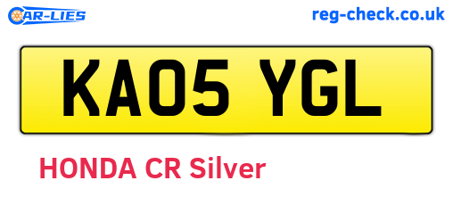 KA05YGL are the vehicle registration plates.