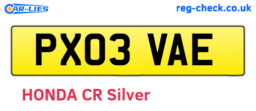 PX03VAE are the vehicle registration plates.