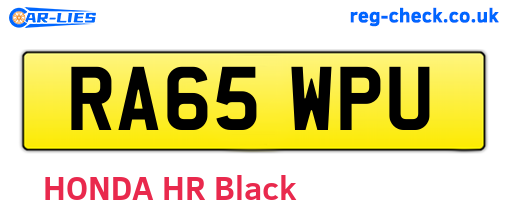 RA65WPU are the vehicle registration plates.