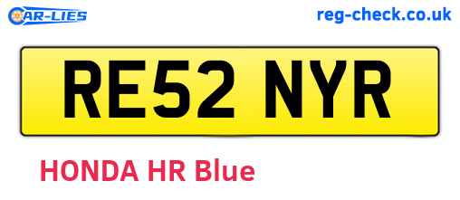 RE52NYR are the vehicle registration plates.