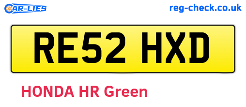 RE52HXD are the vehicle registration plates.