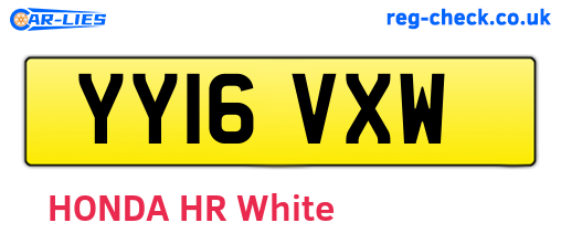 YY16VXW are the vehicle registration plates.