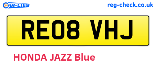 RE08VHJ are the vehicle registration plates.